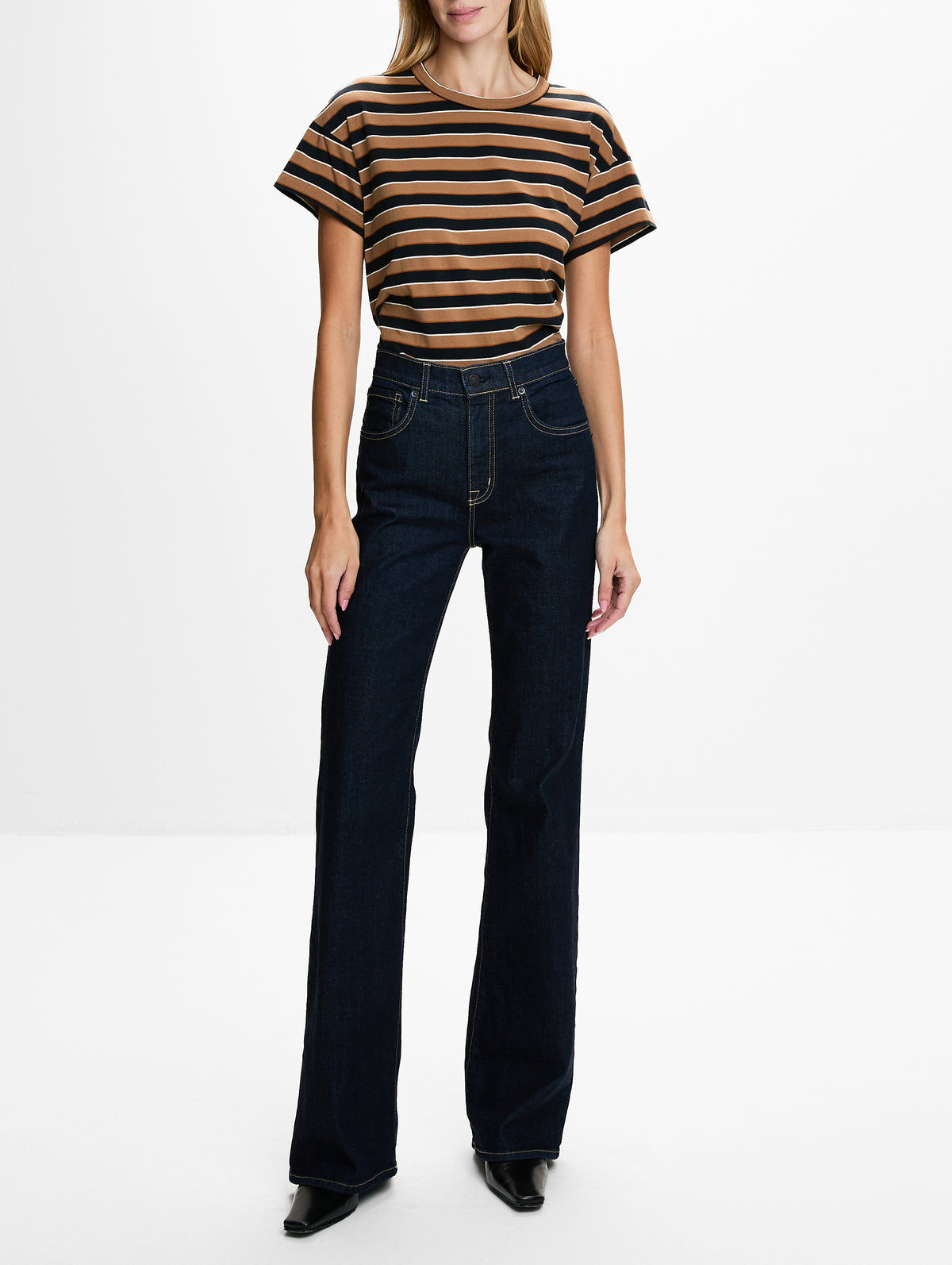 Boxy Crew Tee,THE GREAT,CIGAR STRIPE,Image 2