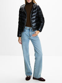 Shiny Nylon Bomber Coat,HERNO,BLACK,Image 2