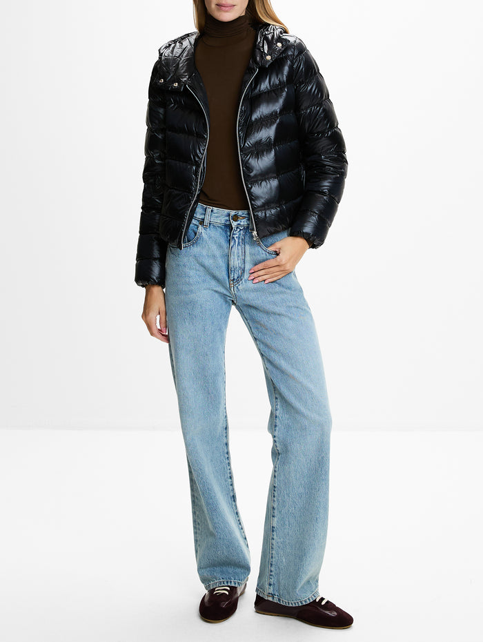 Shiny Nylon Bomber Coat,HERNO,BLACK,Image 1