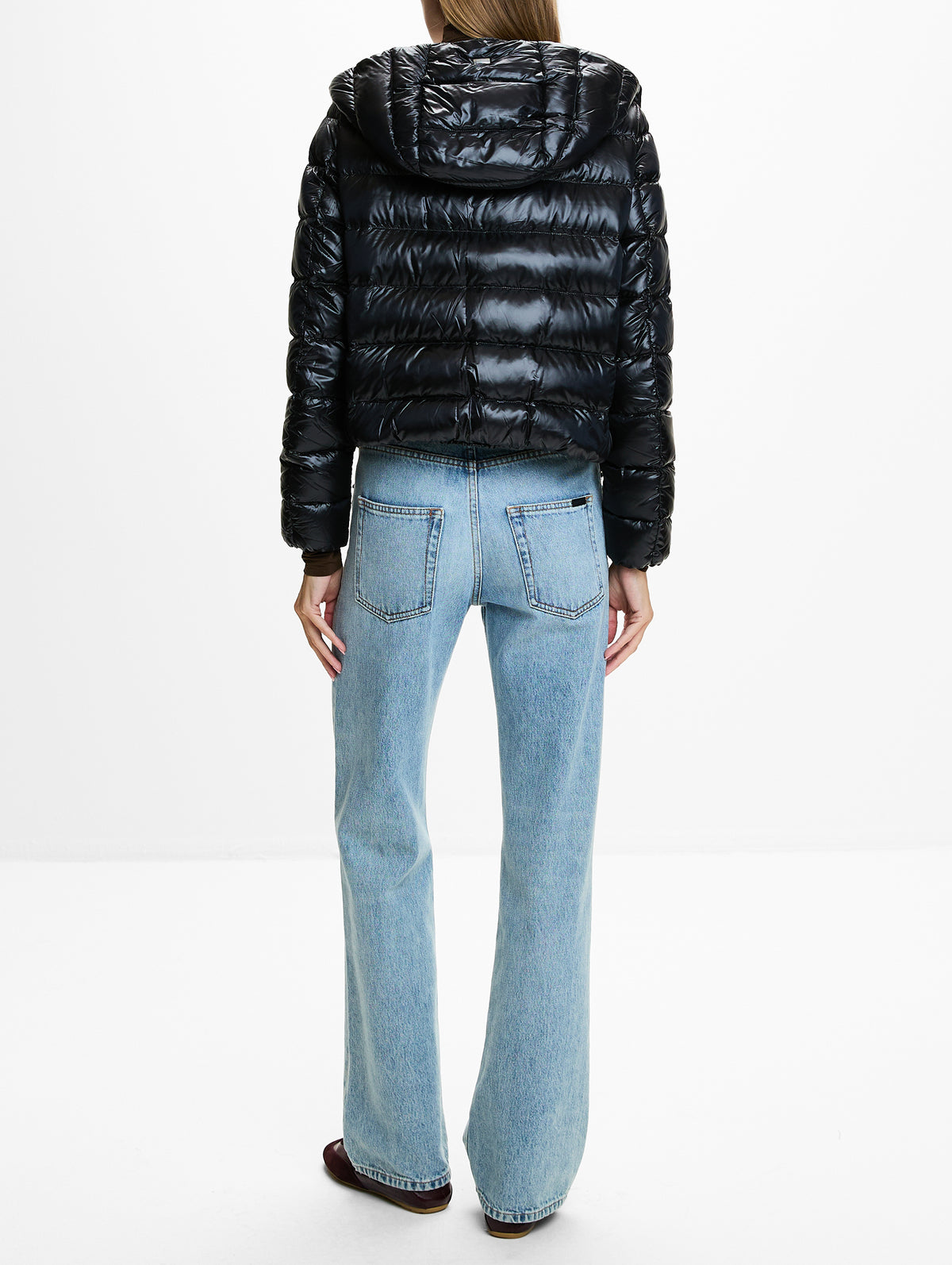 Shiny Nylon Bomber Coat,HERNO,BLACK,Image 3