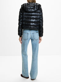 Shiny Nylon Bomber Coat,HERNO,BLACK,Image 3