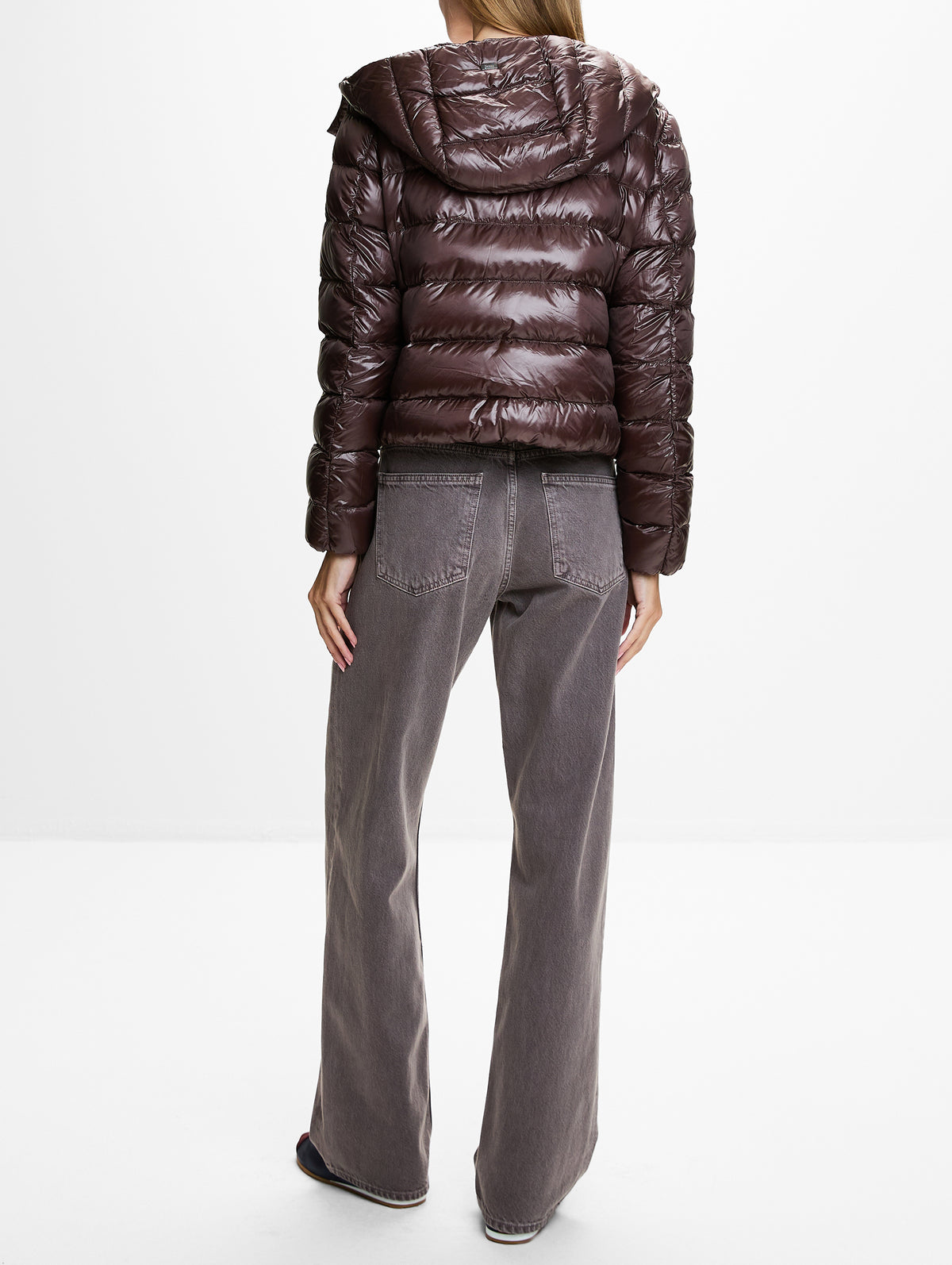 Shiny Nylon Bomber Coat,HERNO,BROWN,Image 3