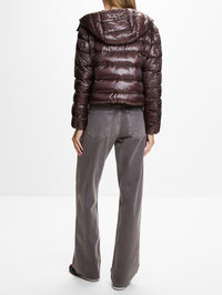 Shiny Nylon Bomber Coat,HERNO,BROWN,Image 3