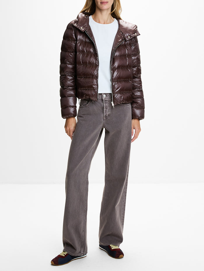 Shiny Nylon Bomber Coat,HERNO,BROWN,Image 1