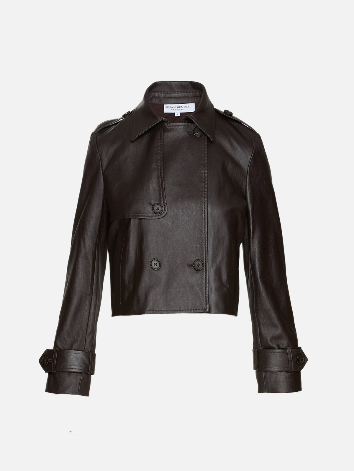 Cropped Leather Trench,SUSAN BENDER,ESPRESSO,Image 2