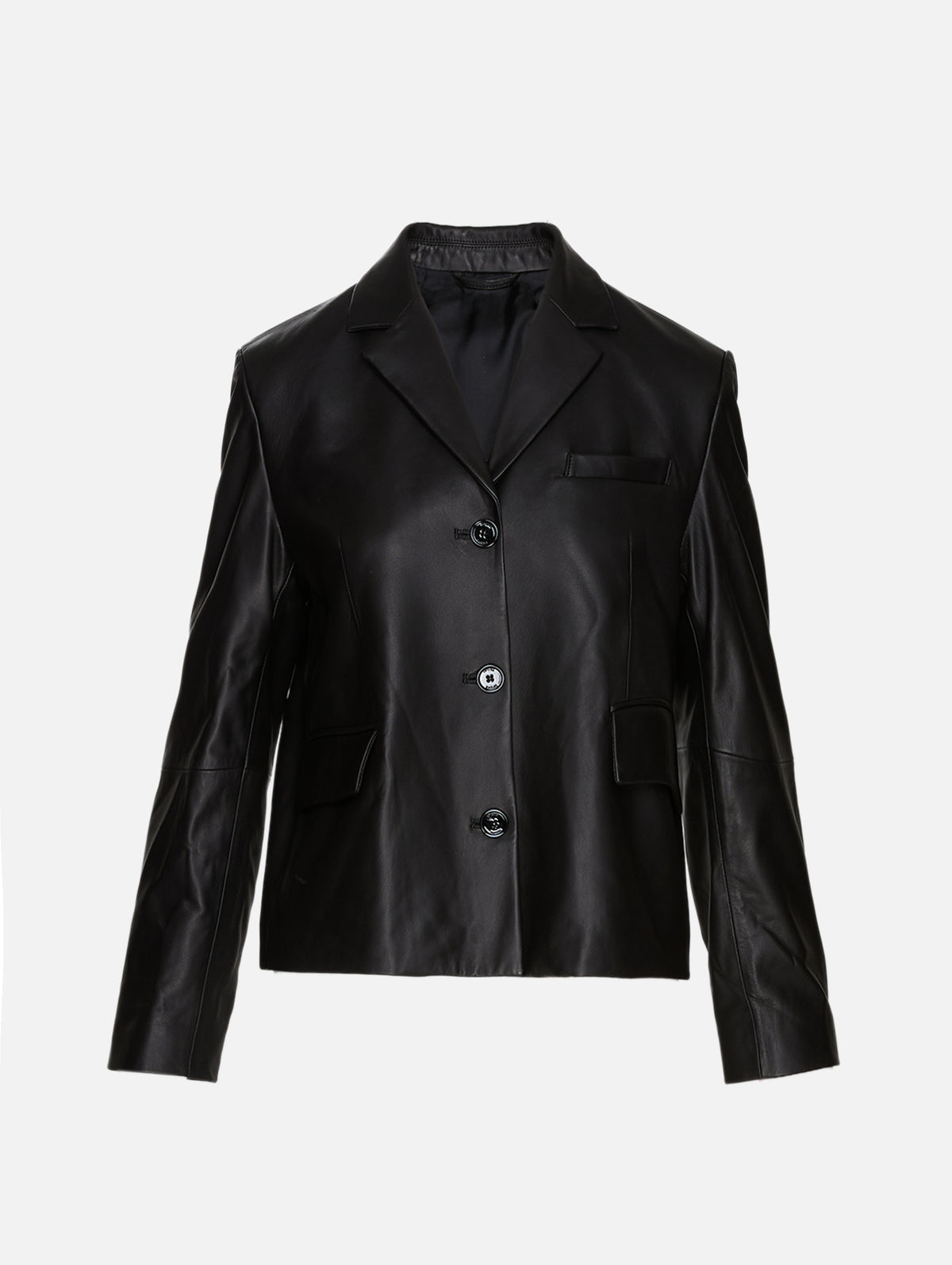 Short Leather Blazer,TOTÉME,BLACK,Image 1
