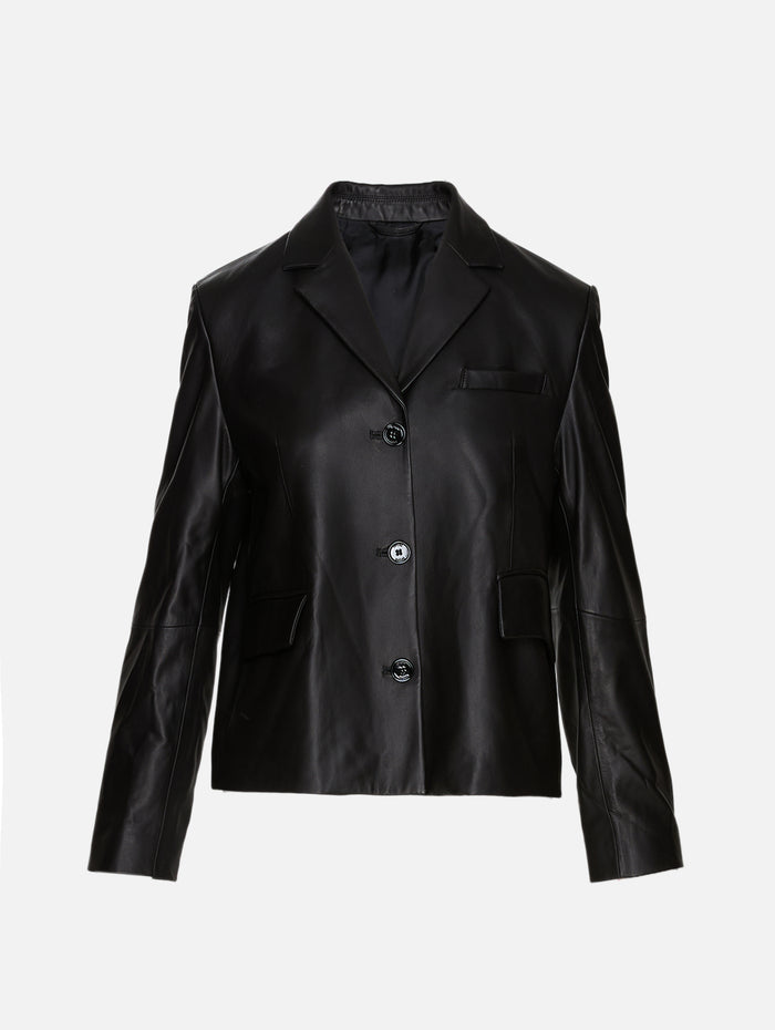 Short Leather Blazer,TOTÉME,BLACK,Image 1