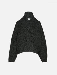 Shawl Lapel Cardigan,TOTÉME,BLACK/WHITE,Image 1