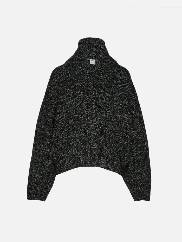 Shawl Lapel Cardigan,TOTÉME,BLACK/WHITE,Image 1