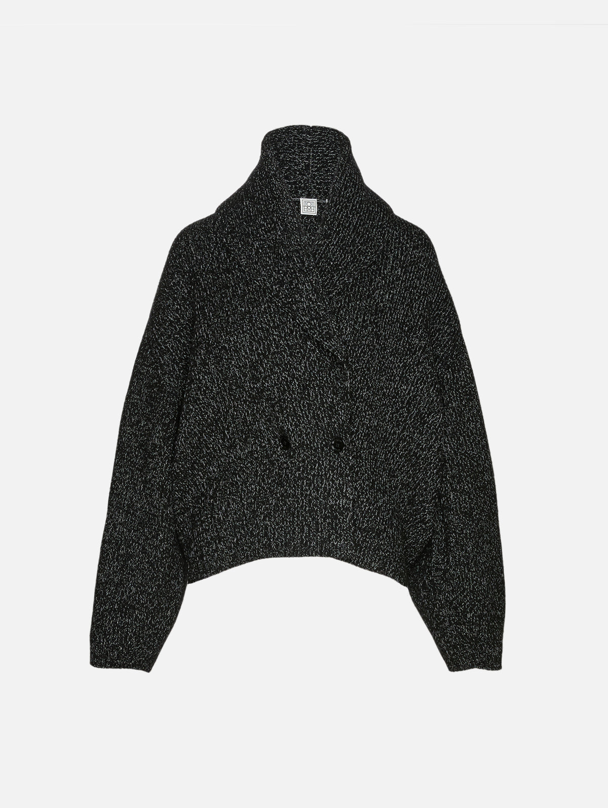 Shawl Lapel Cardigan,TOTÉME,BLACK/WHITE,Image 2