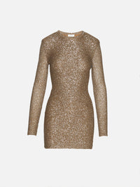 Sequins Mini Kint Dress,SAINT LAURENT,MARRON/ARGENT,Image 2