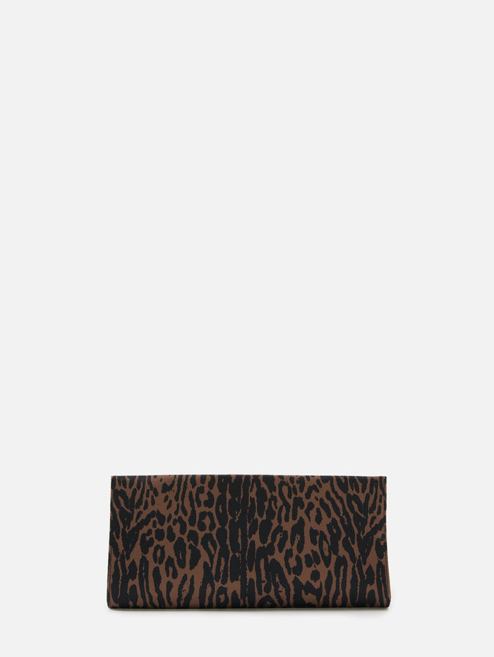 Pats Leopard Satin Clutch,CAROLINA HERRERA,BROWN BLACK,Image 1