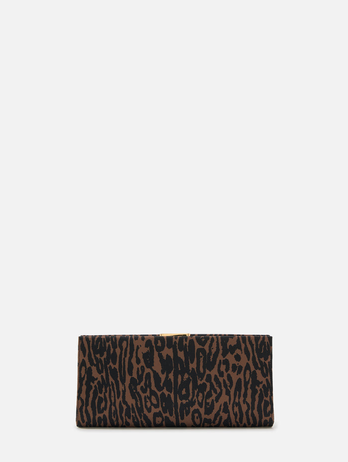 Pats Leopard Satin Clutch,CAROLINA HERRERA,BROWN BLACK,Image 1