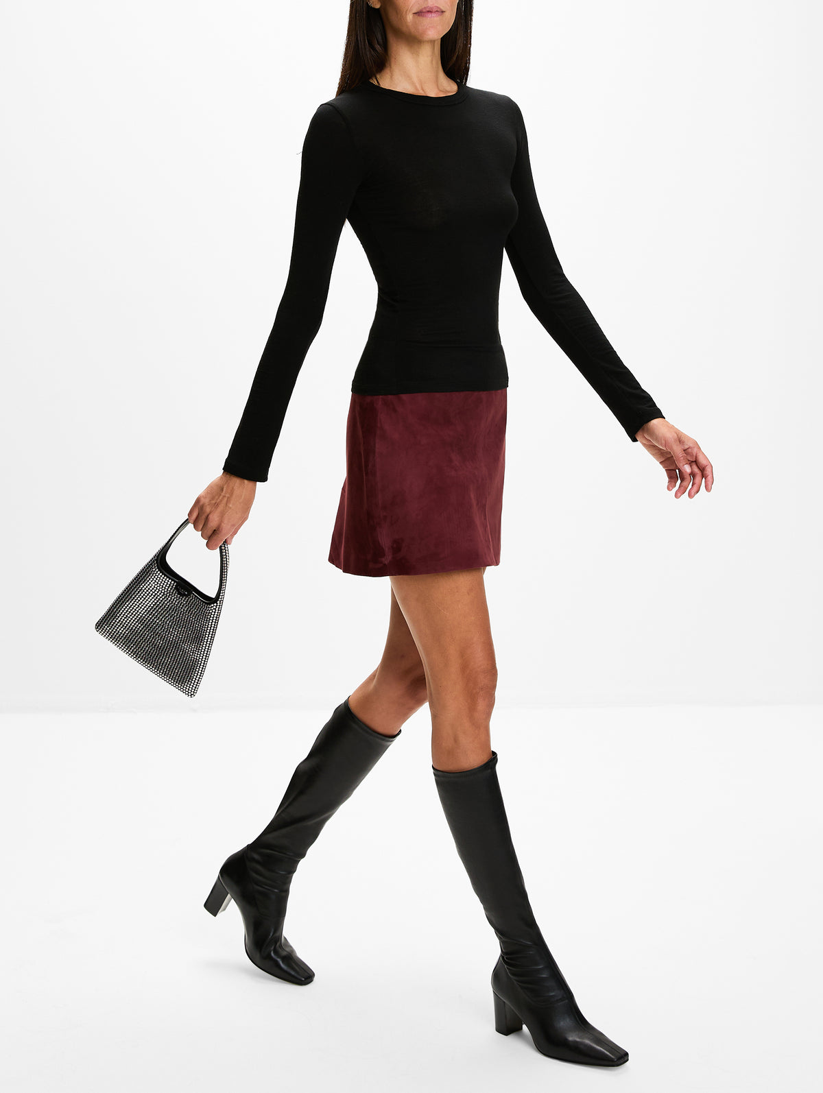 Melody Suede Skirt,ARMA,MAHOGANY,Image 3