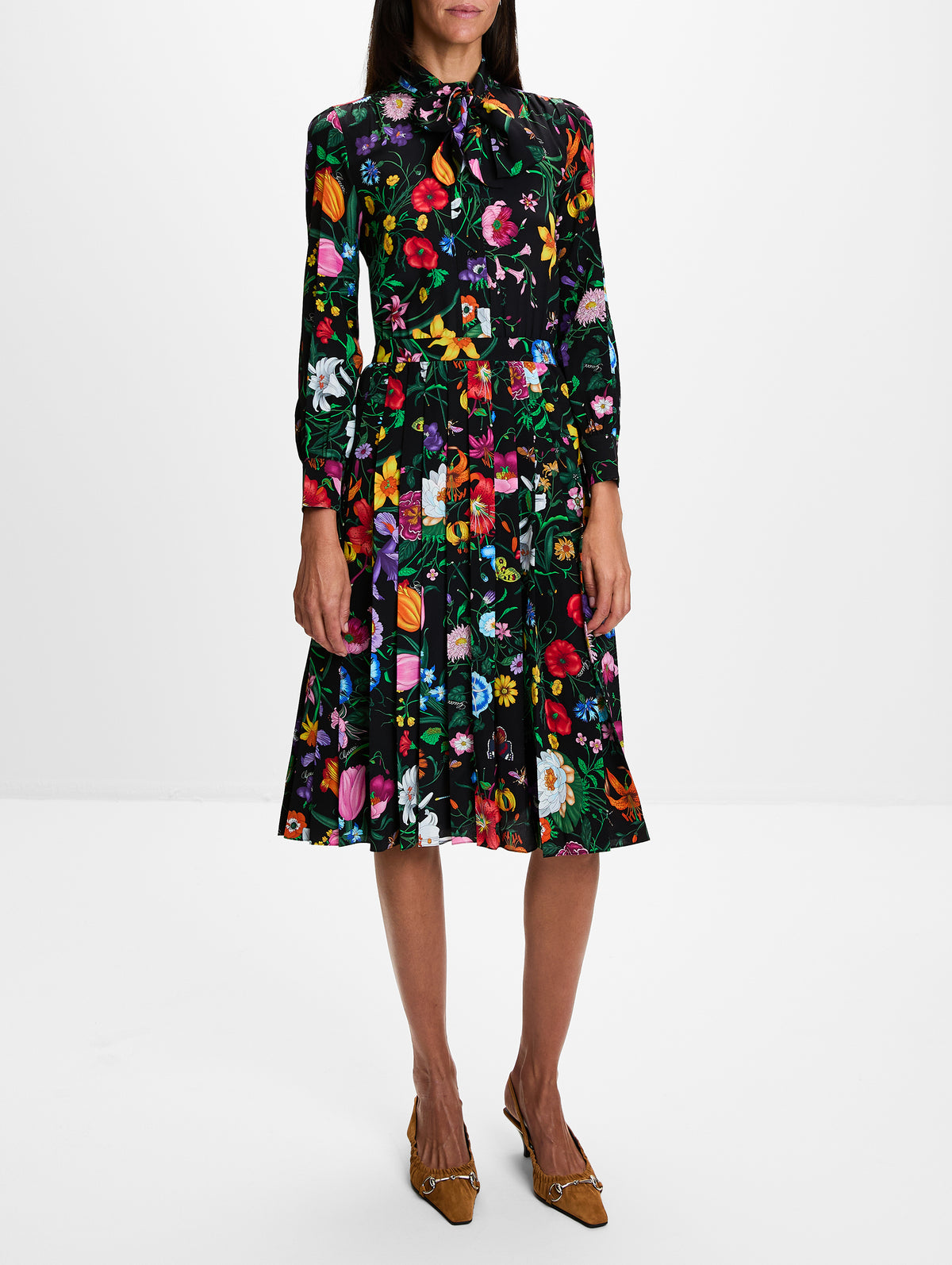 Flora Dress,GUCCI,BLACK MULTICOLOR,Image 2