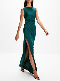 Satin Ruched Gown,LAPOINTE,EMERALD,Image 3