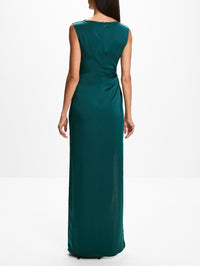 Satin Ruched Gown,LAPOINTE,EMERALD,Image 4