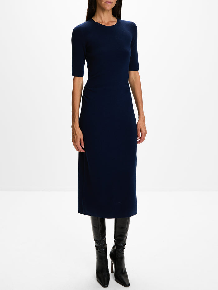 Short Sleeve Knitted Dress,LA LIGNE,NAVY,Image 1