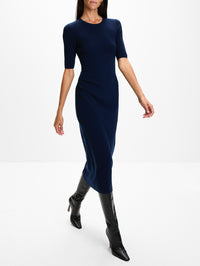 Short Sleeve Knitted Dress,LA LIGNE,NAVY,Image 3