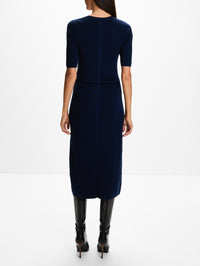 Short Sleeve Knitted Dress,LA LIGNE,NAVY,Image 4