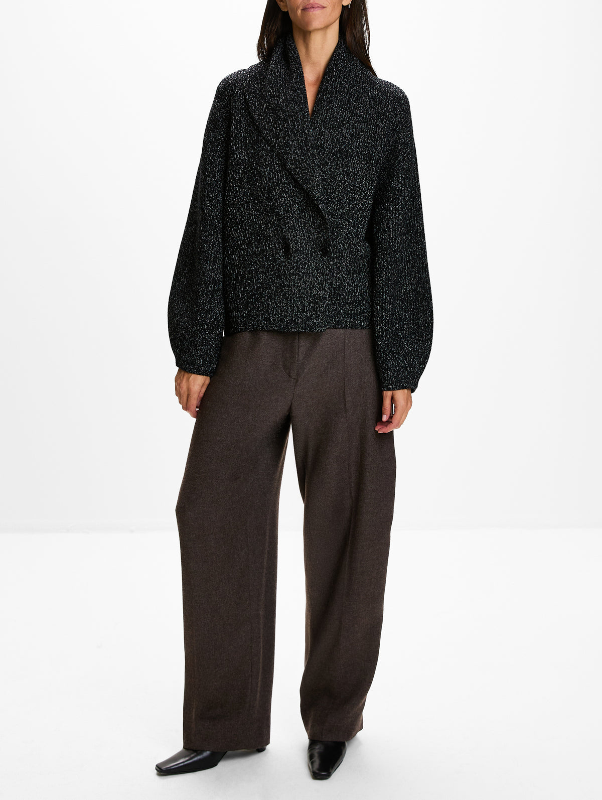 Shawl Lapel Cardigan,TOTÉME,BLACK/WHITE,Image 2