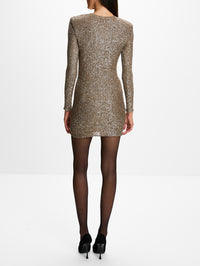 Sequin Mini Knit Dress,SAINT LAURENT,MARRON/ARGENT,Image 4