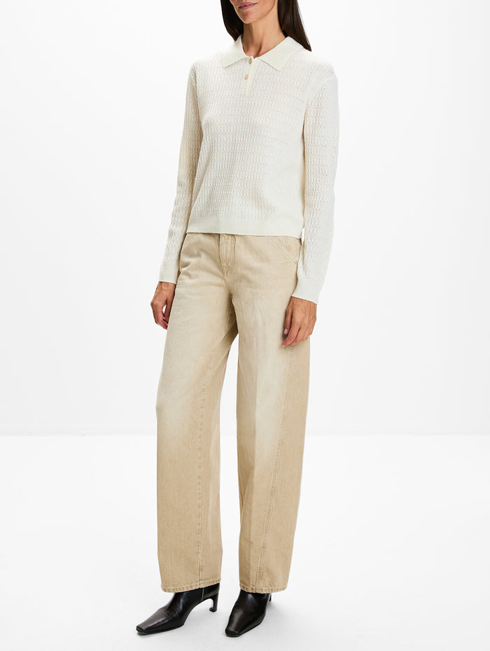 Polo Longsleeve Top,CLOSED,IVORY,Image 1