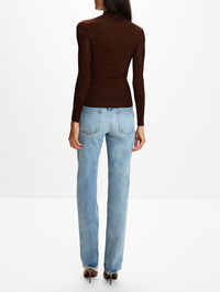 Long Sleeve Knit Top,SAINT LAURENT,CHOCOLATE,Image 3