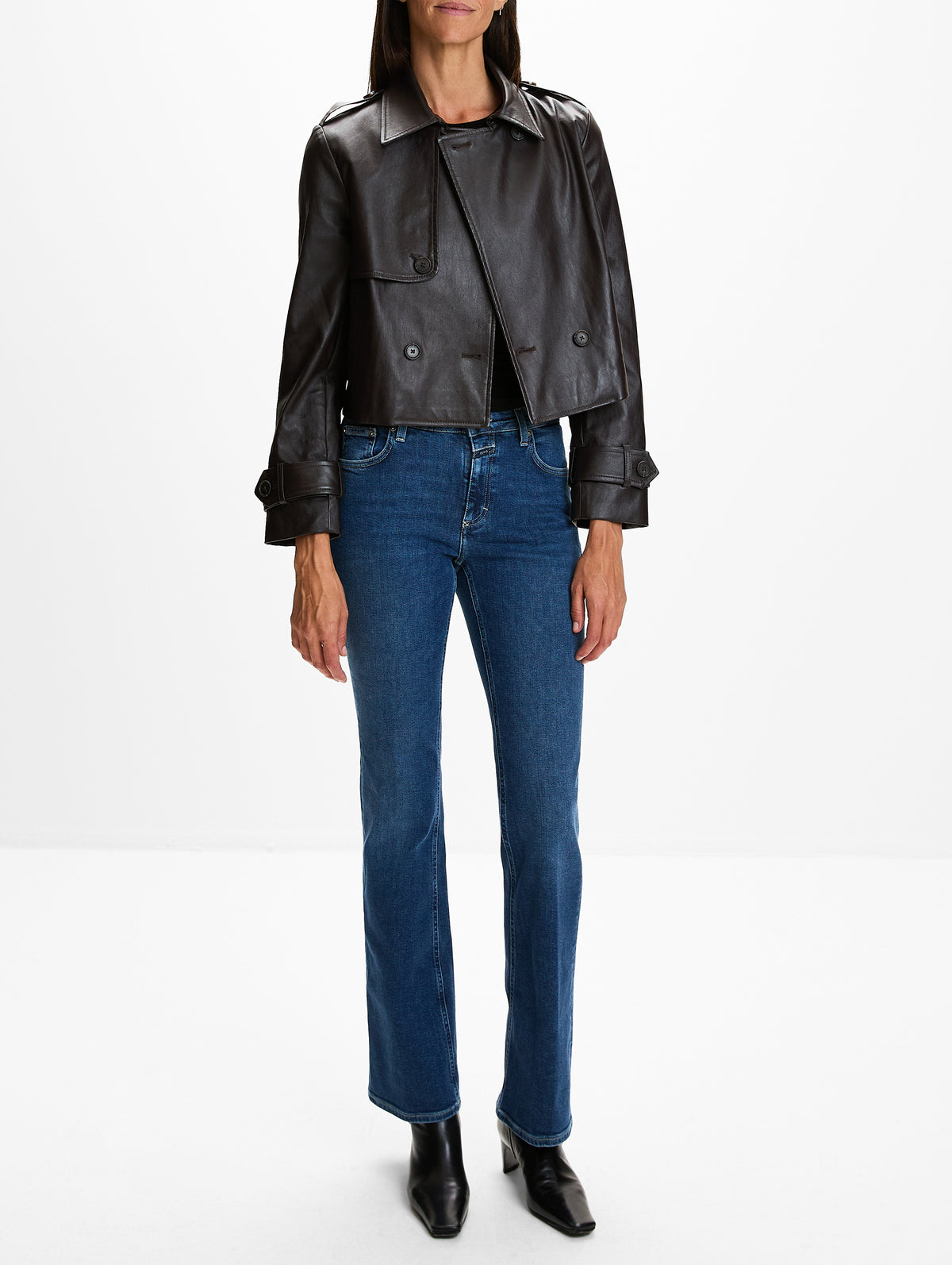 Cropped Leather Trench,SUSAN BENDER,ESPRESSO,Image 2
