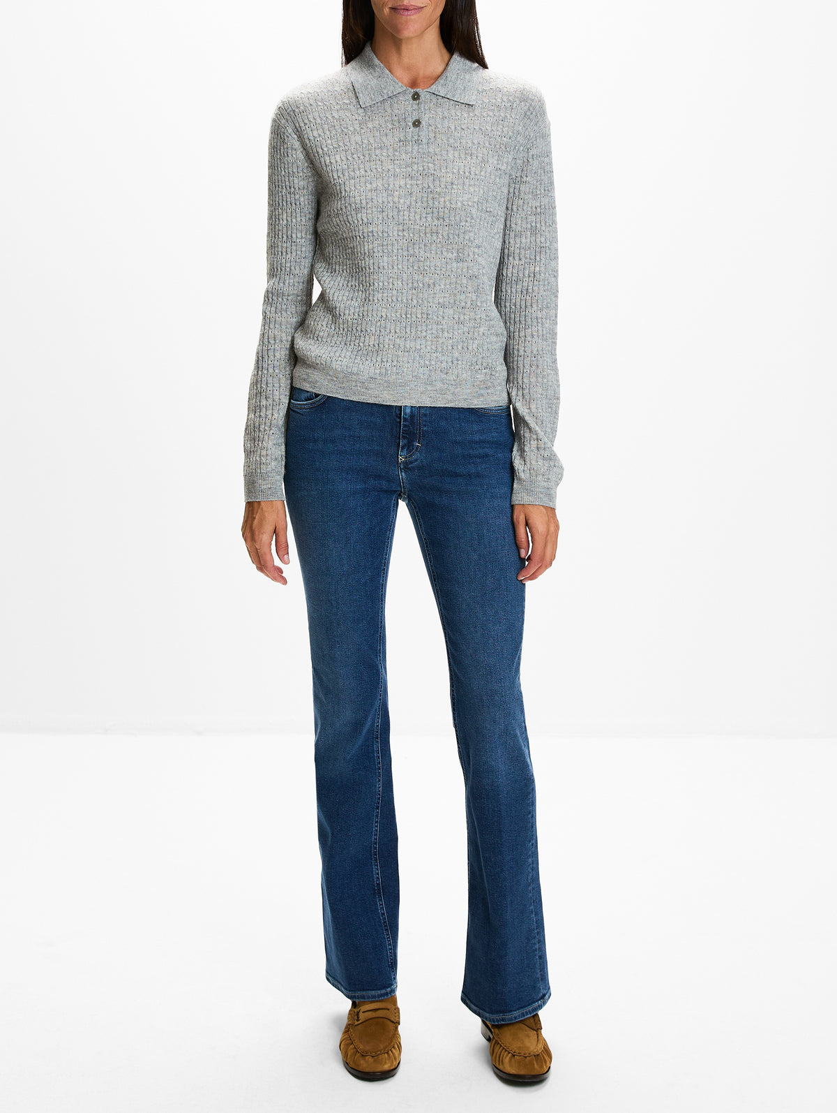 Polo Longsleeve Top,CLOSED,LIGHT GREY,Image 2
