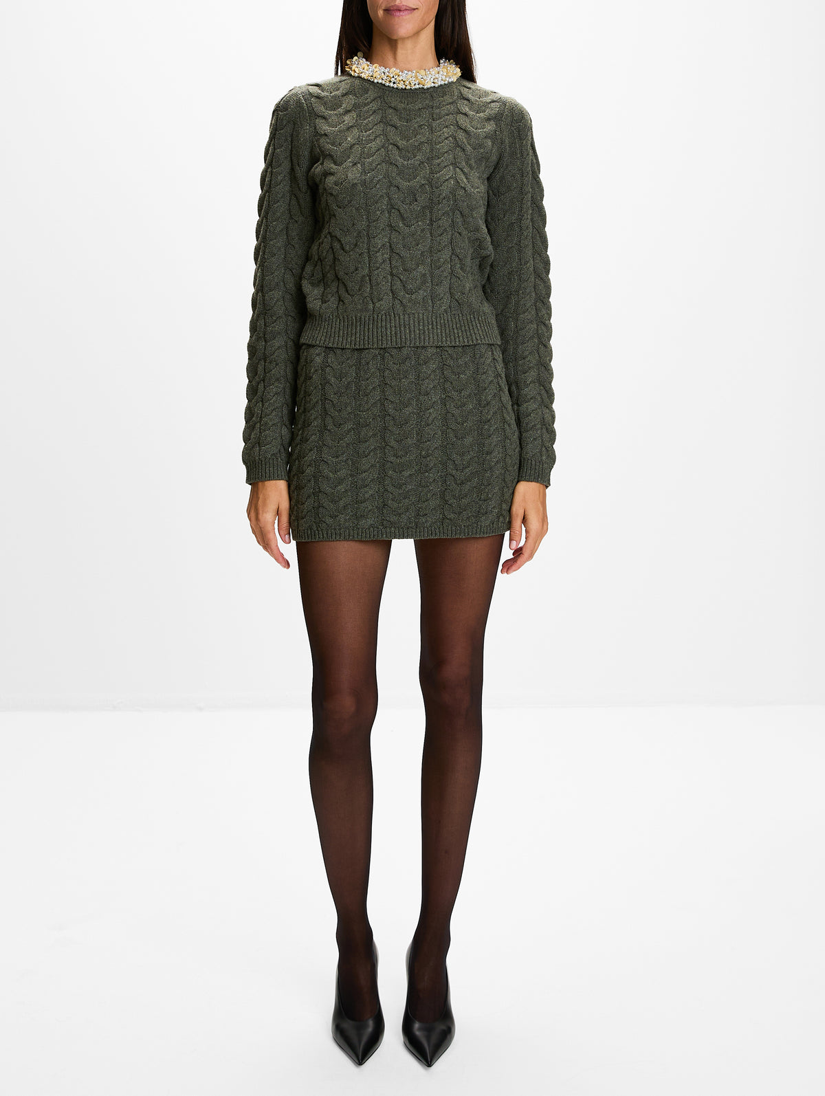 Lola Knit Skirt,ULLA JOHNSON,MILITAIRE,Image 2