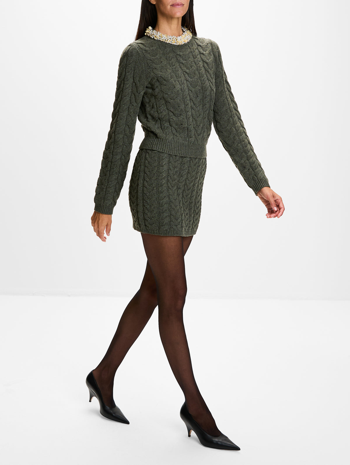 Lola Knit Skirt,ULLA JOHNSON,MILITAIRE,Image 3