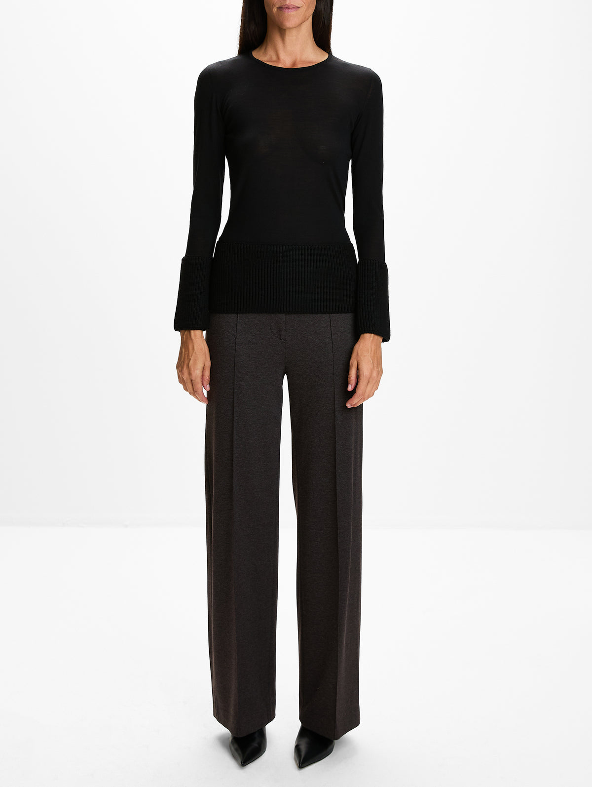 Crew Neck Top,ALAIA,BLACK ALAIA,Image 2