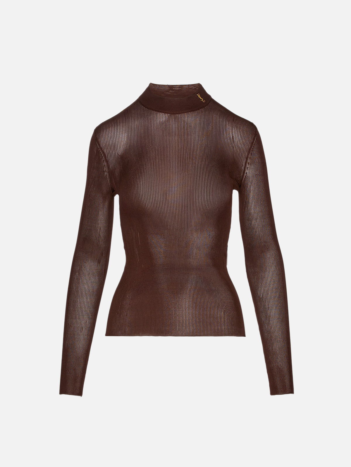 Long Sleeve Knit Top,SAINT LAURENT,CHOCOLATE,Image 1