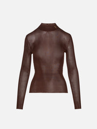 Long Sleeve Knit Top,SAINT LAURENT,CHOCOLATE,Image 1