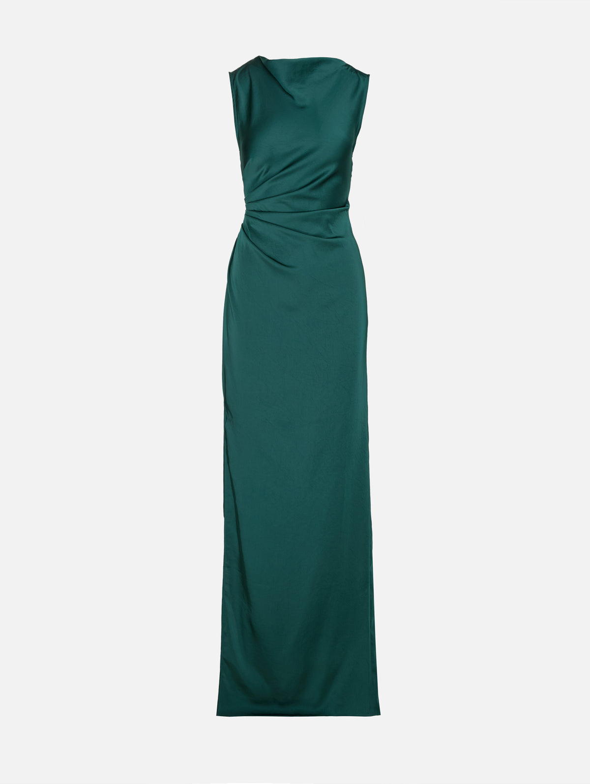 Satin Ruched Gown,LAPOINTE,EMERALD,Image 1