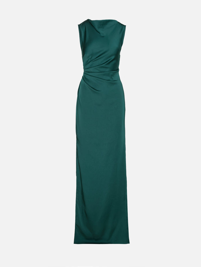 Satin Ruched Gown,LAPOINTE,EMERALD,Image 1