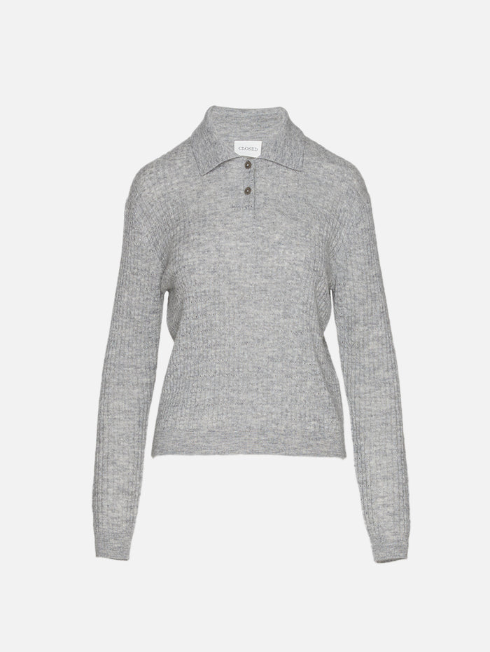 Polo Longsleeve Top,CLOSED,LIGHT GREY,Image 1