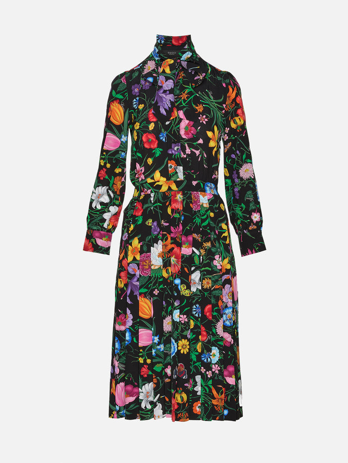 Flora Dress,GUCCI,BLACK MULTICOLOR,Image 1