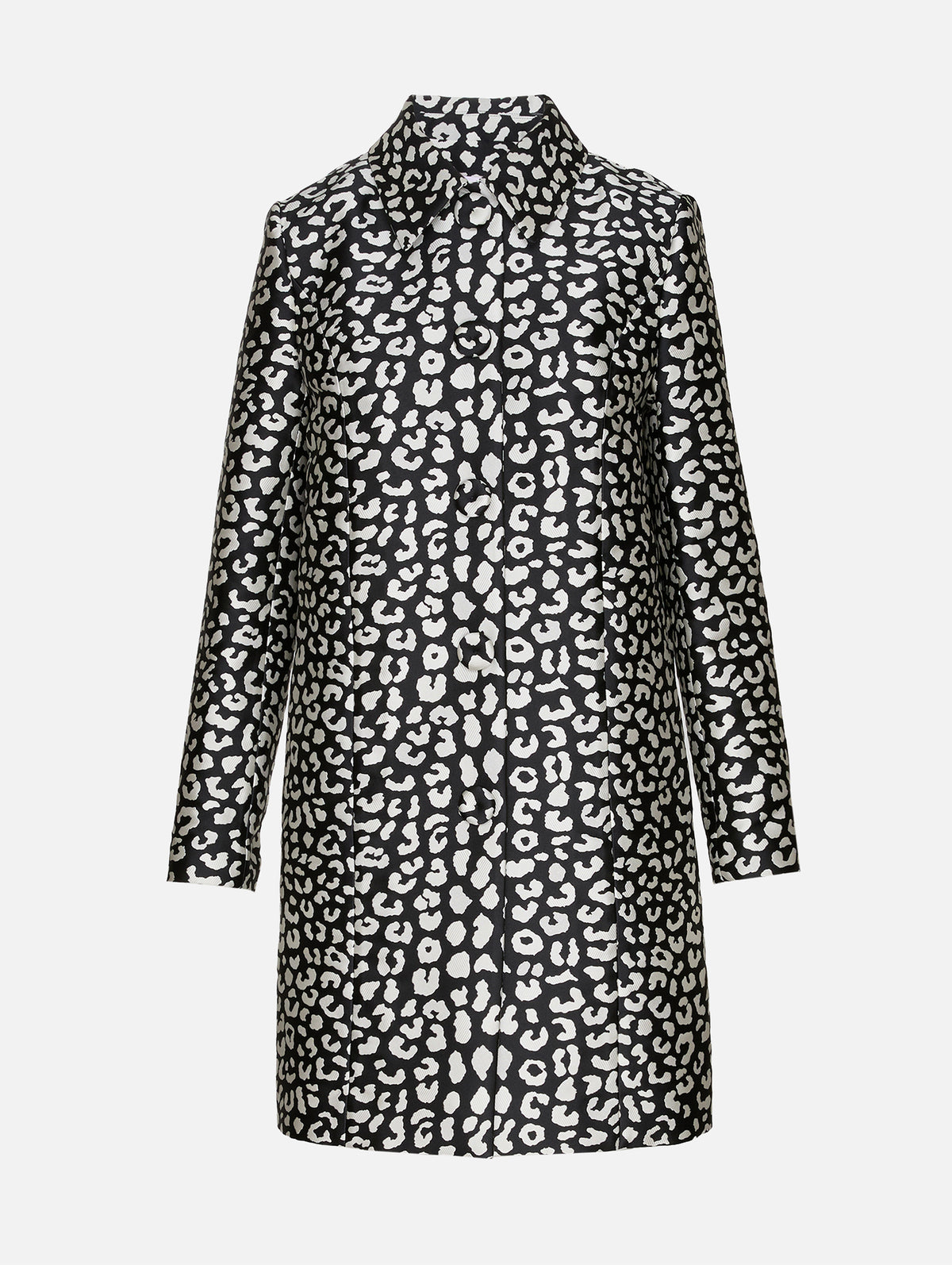 Printed Coat,CAROLINA HERRERA,BLACK/IVORY,Image 1