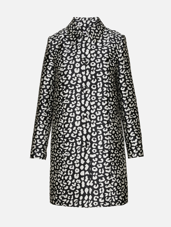 Printed Coat,CAROLINA HERRERA,BLACK/IVORY,Image 1