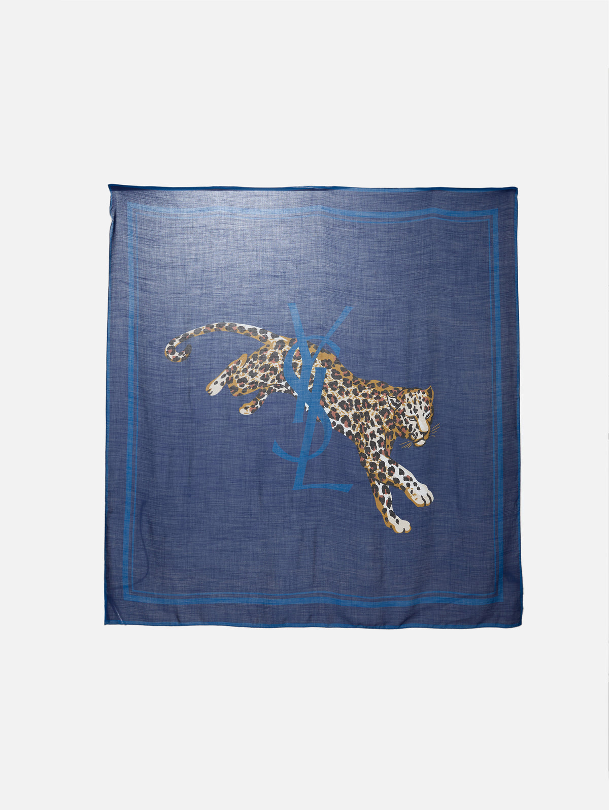 Leopard Scarf,SAINT LAURENT,NAVY BLUE,Image 1