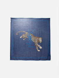 Leopard Scarf,SAINT LAURENT,NAVY BLUE,Image 1