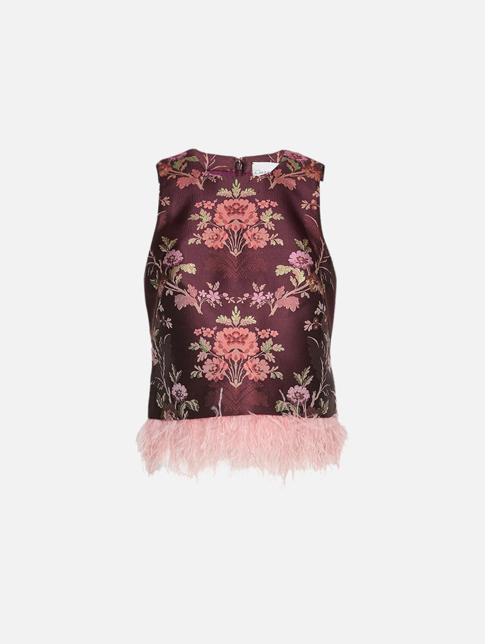 Belmond Top,CARA CARA,TRELLIS JACQUARD MAROON,Image 1