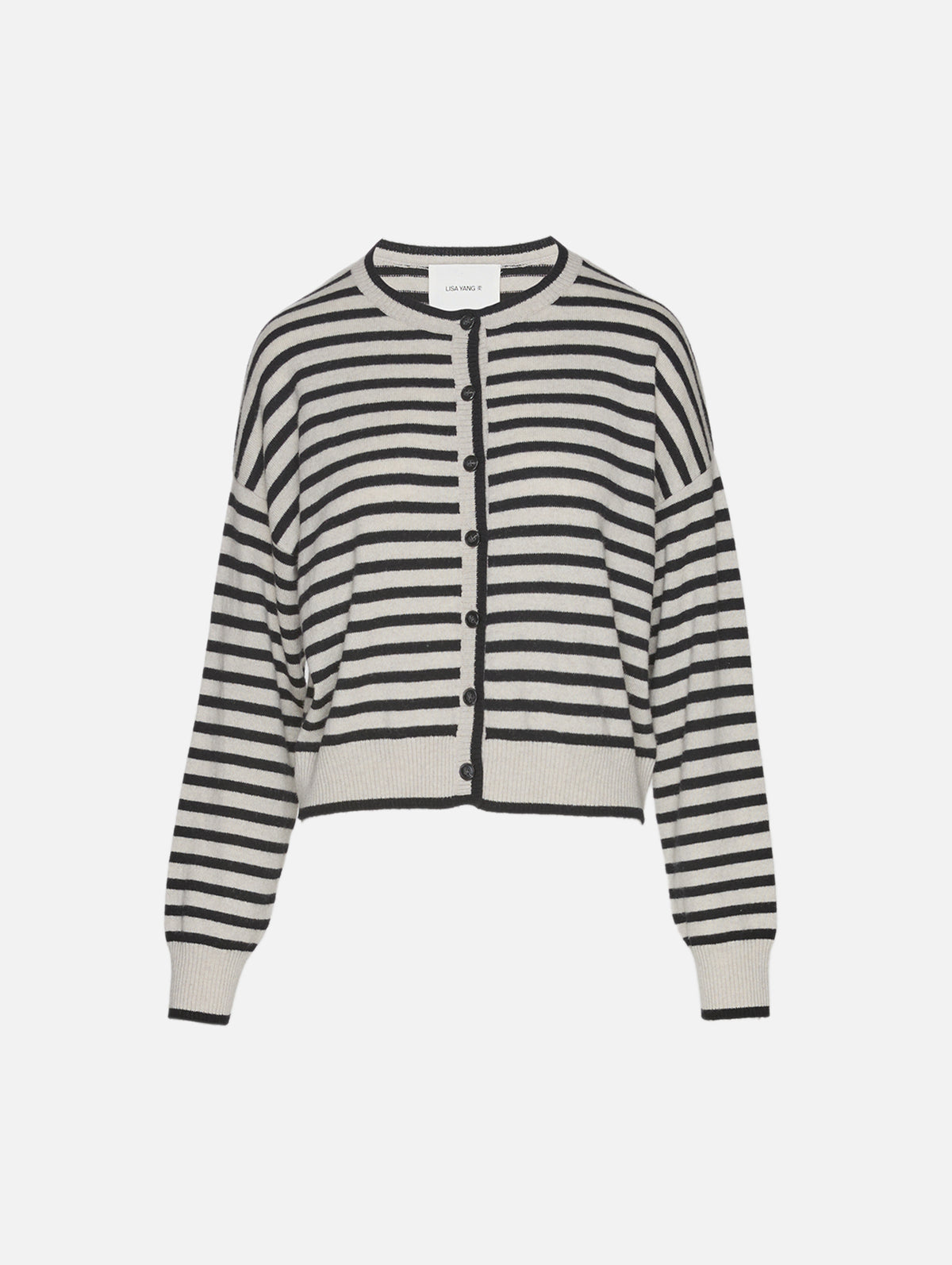 Marit Stripes Cardigan,LISA YANG,OYSTER/BLACK,Image 2