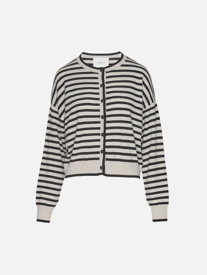 Marit Stripes Cardigan,LISA YANG,OYSTER/BLACK,Image 1