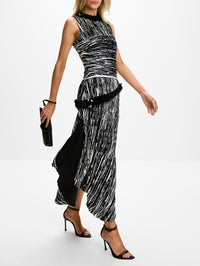 Fiora Draped Dress,BRANDON MAXWELL,BLACK/WHITE,Image 3