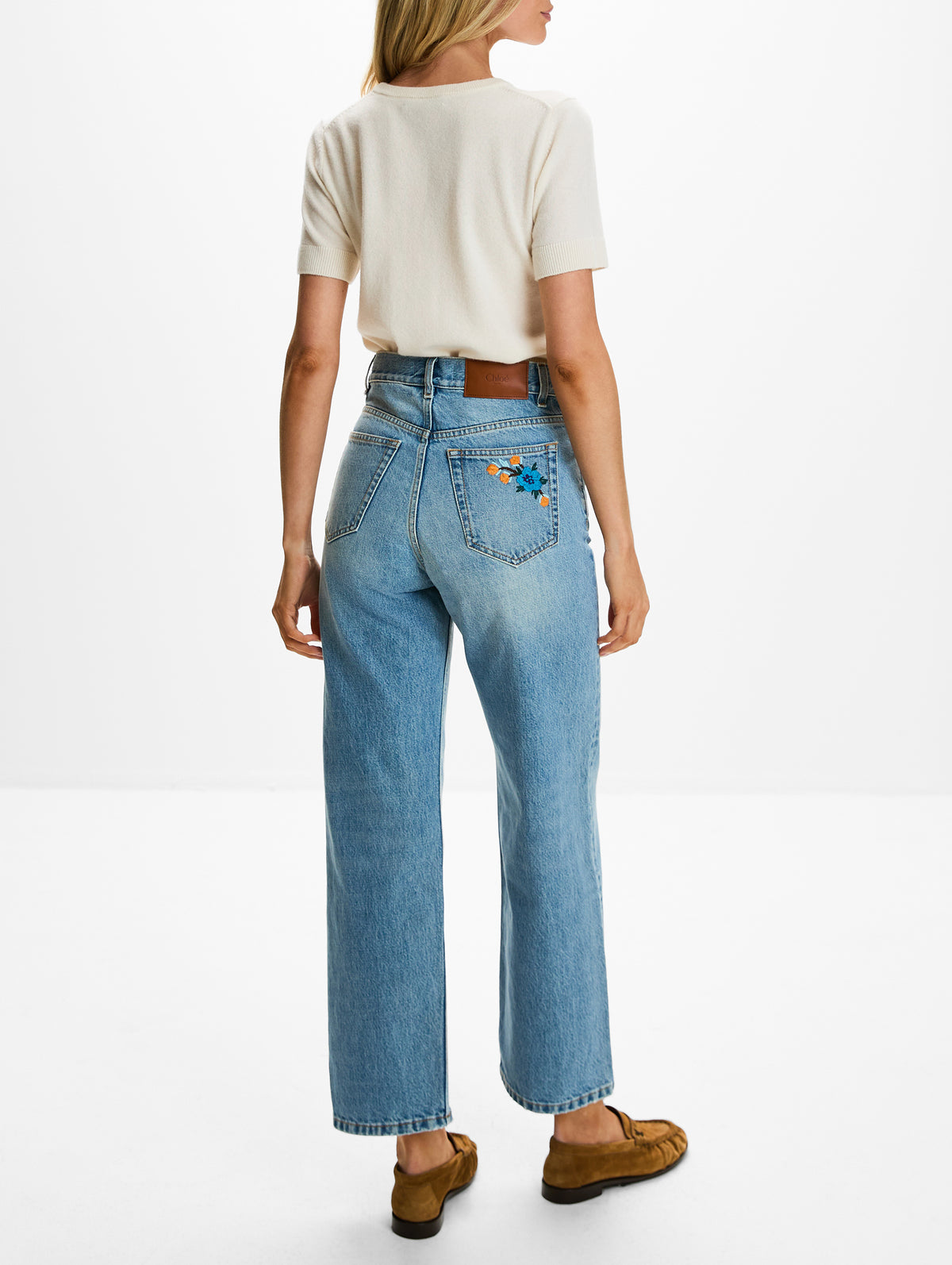 Denim Trouser Pant,CHLOÉ,INDIAN BLUE,Image 3