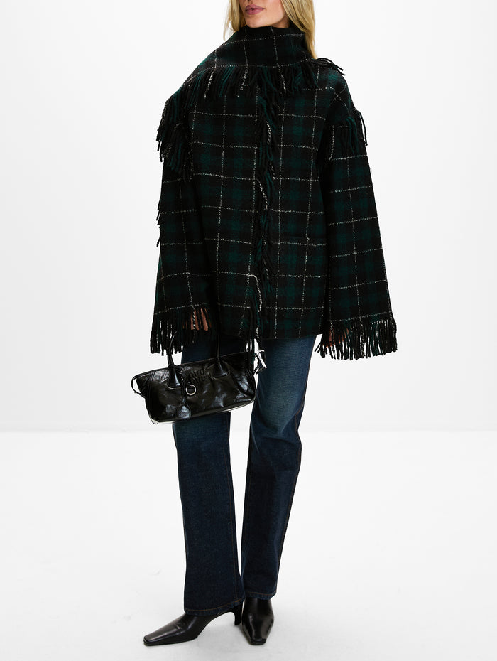 Fringed Scarf Jacket,TOTÉME,PINE/ BLACK,Image 1