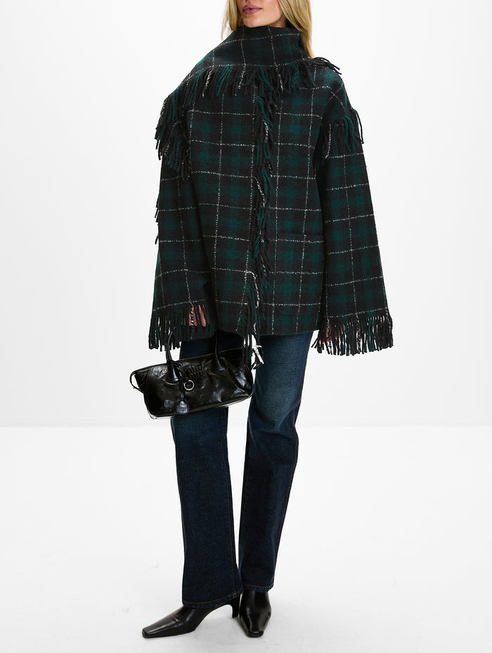 Fringed Scarf Jacket,TOTÉME,PINE/ BLACK,Image 2